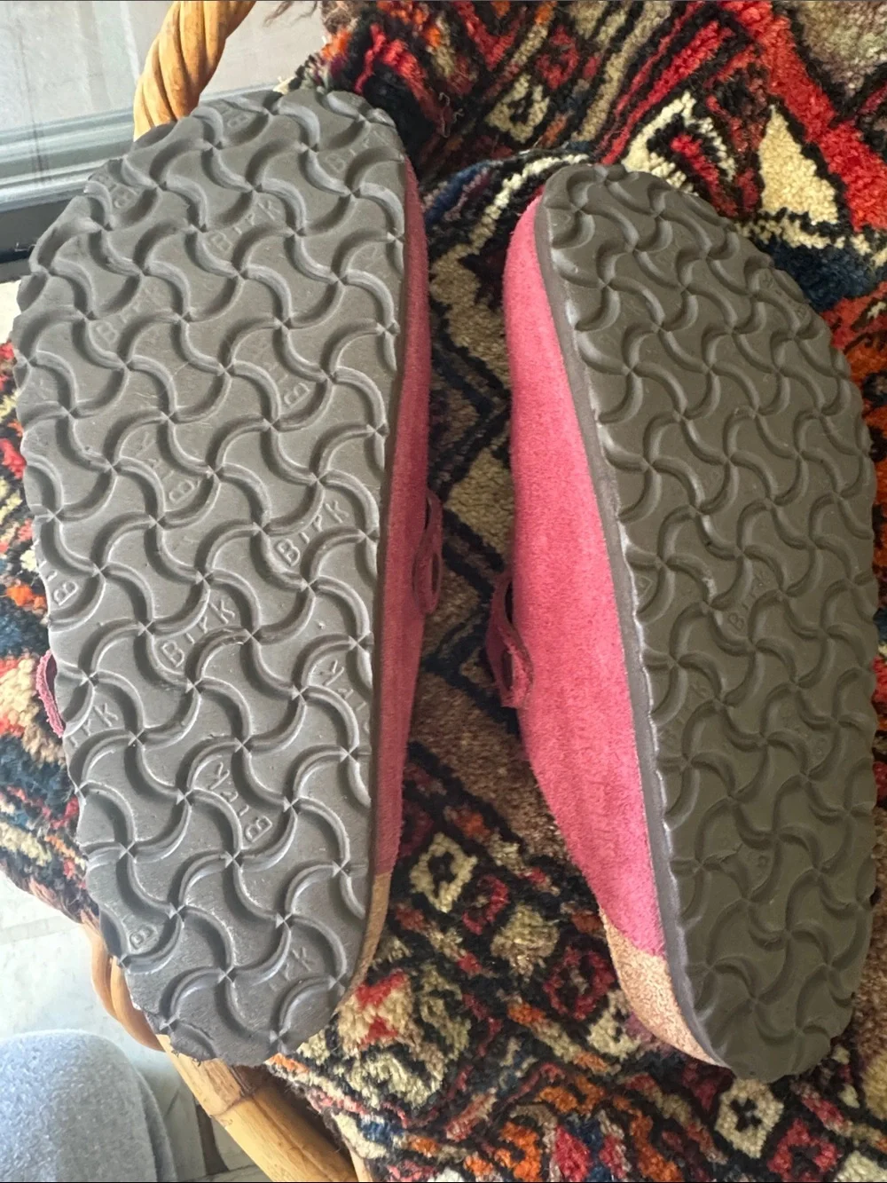 Burgundy wool lined Boston Birkenstocks 36